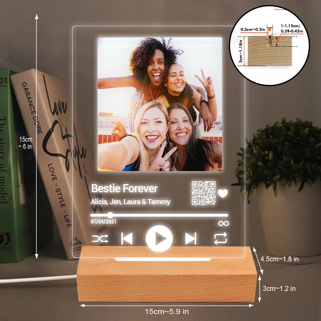 Bestie Forever Personalized Song - Personalized Bestie Shaped Plaque Light Base