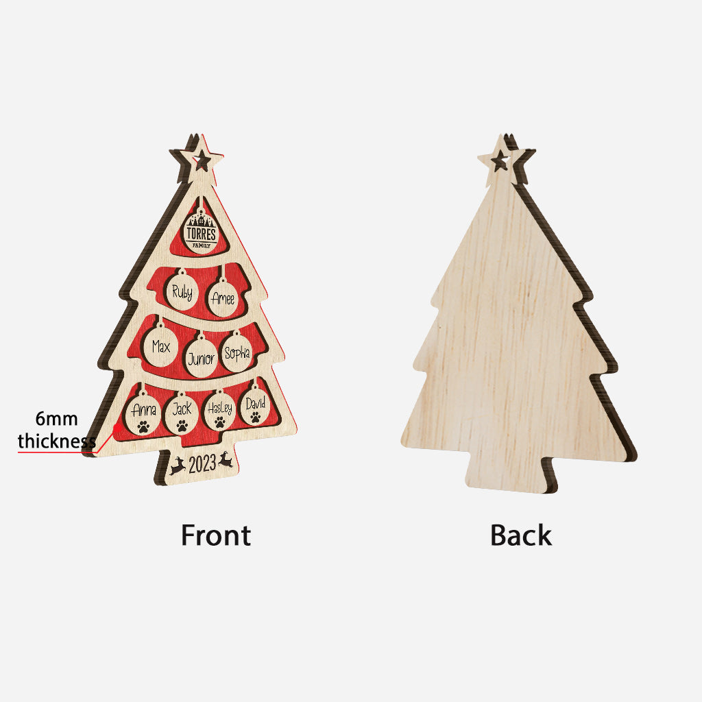 Family Name Christmas Tree Many Colors - Personalized Family Layered Wood Ornament