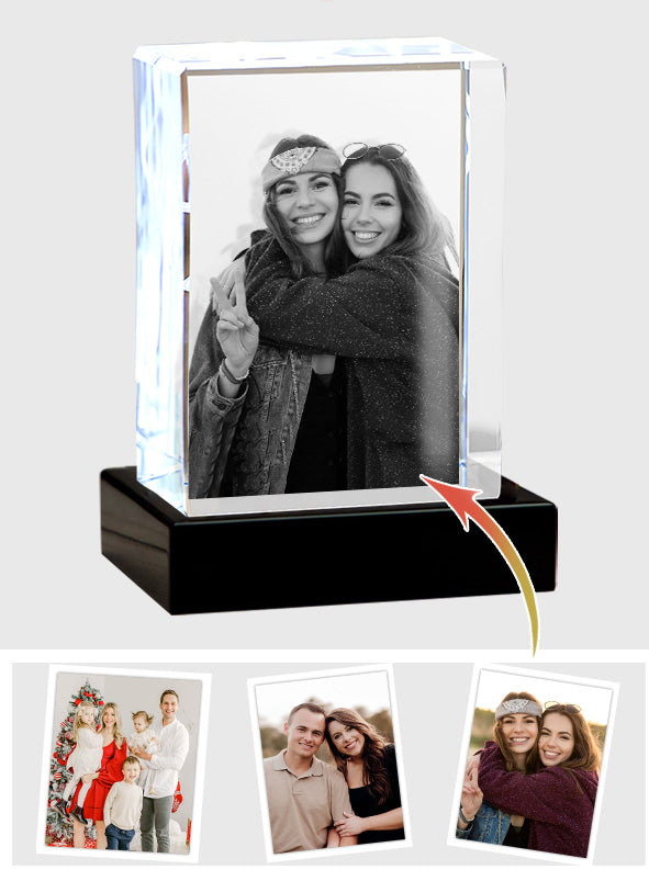 Custom Photo - Personalized Sibling Laser Engraving 3D Cuboid Shaped Crystal Lamp