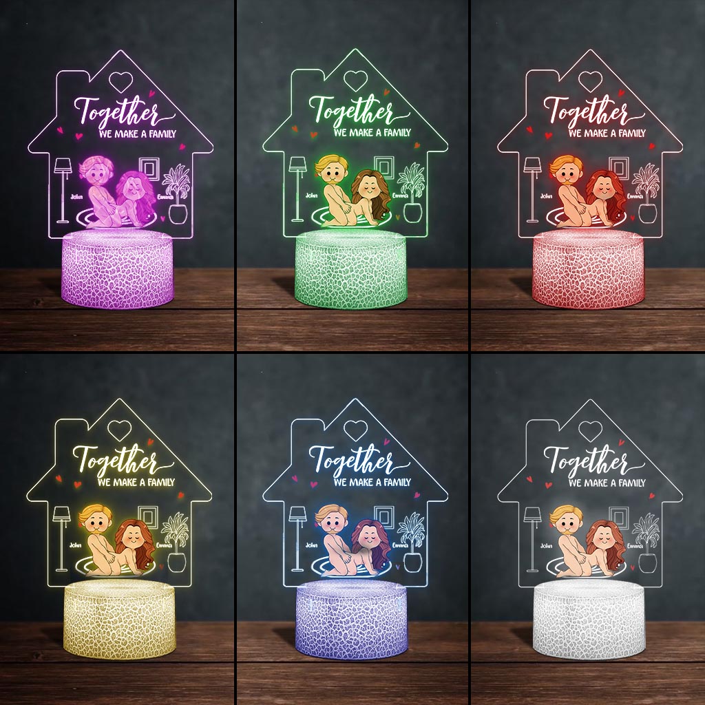 Together We Make A Family - Personalized Couple Shaped Plaque Light Base
