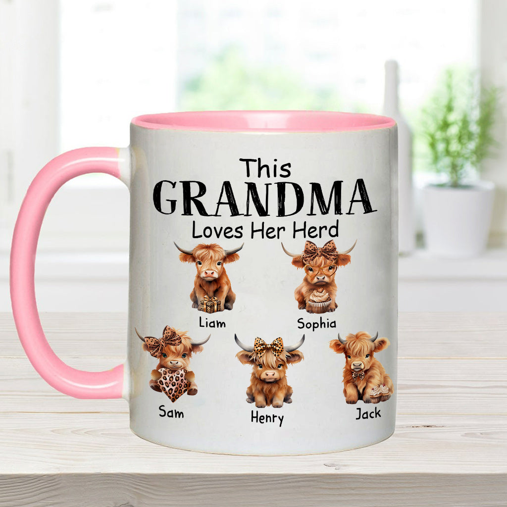 Grandma/ Nana/ Mimi... Loves Her Herd - Personalized Grandma Accent Mug