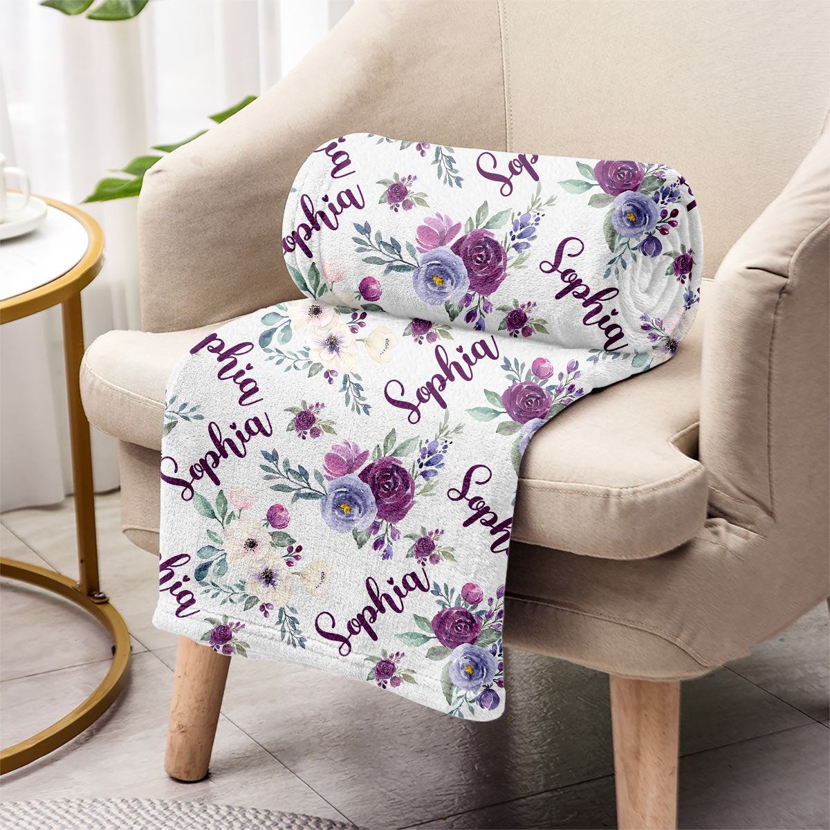 Couverture personnalisée pour belle-mère avec fleurs violettes et nom personnalisé