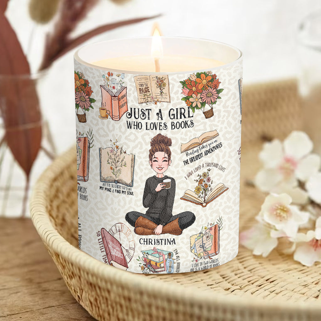 Just A Girl Who Loves Books - Personalized Book Candle With Wooden Lid