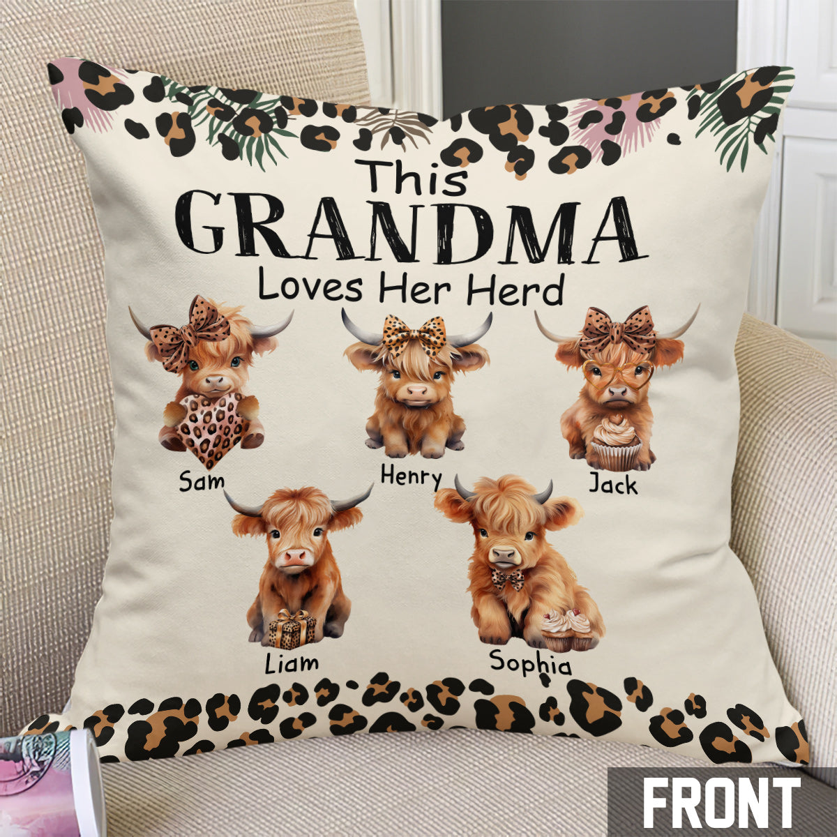 Mamie/Nana/Mimi... Aime sa famille - Coussin décoratif personnalisé pour grand-mère