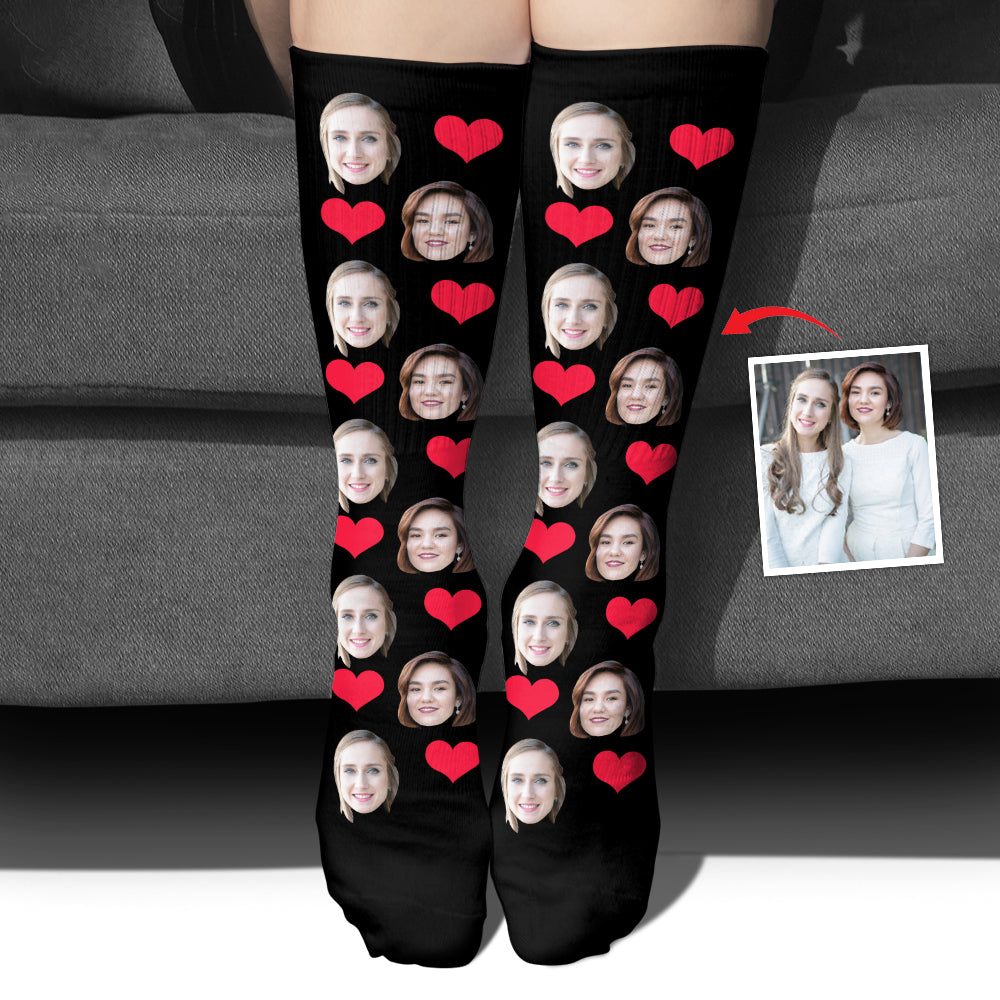 Custom Face Heart Pattern - Personalized Bestie Socks