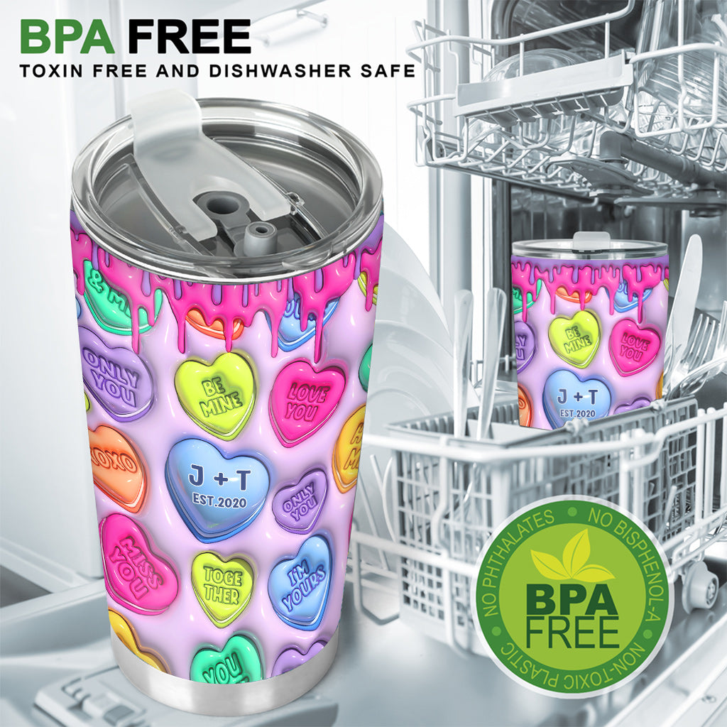 Any Name Any Date Colorful Heart Inflated - Personalized Couple Tumbler