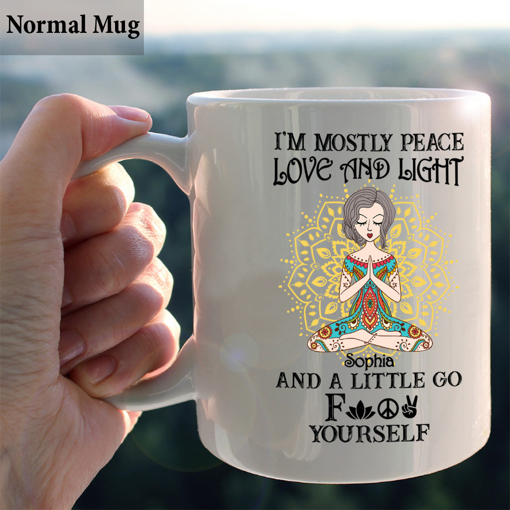 I’m Mostly Peace Love And Light - Personalized Yoga Mug