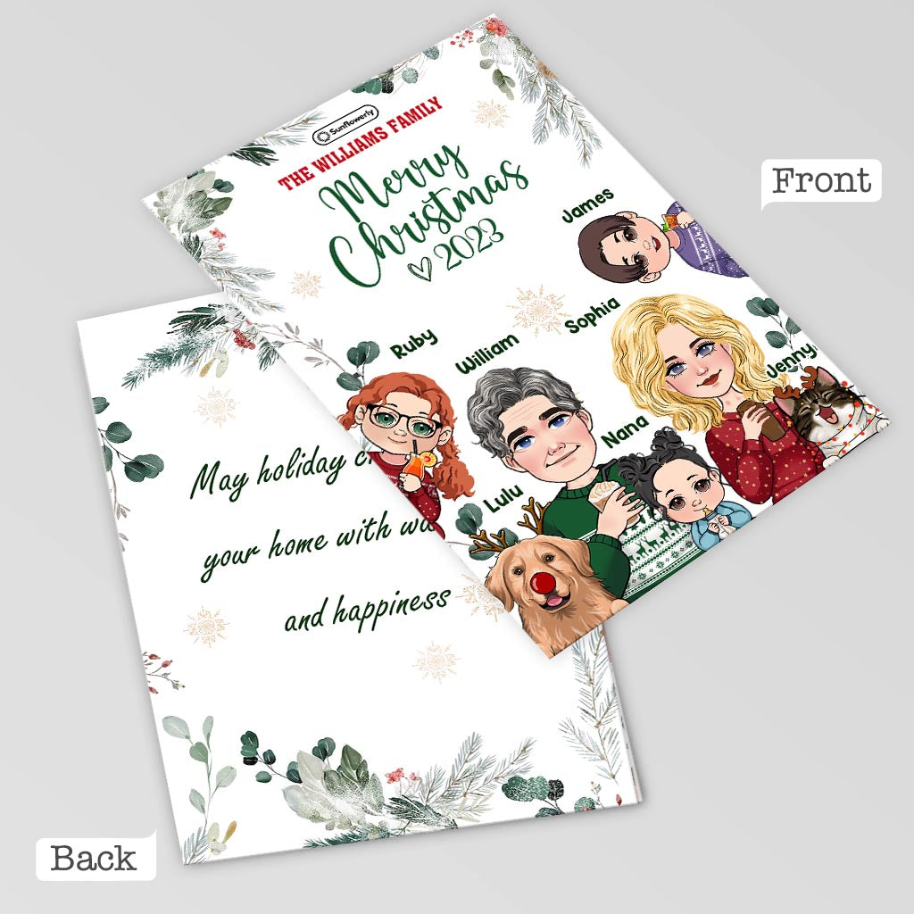 Custom Portraits Merry Christmas Card - Personalized Family Greeting Card