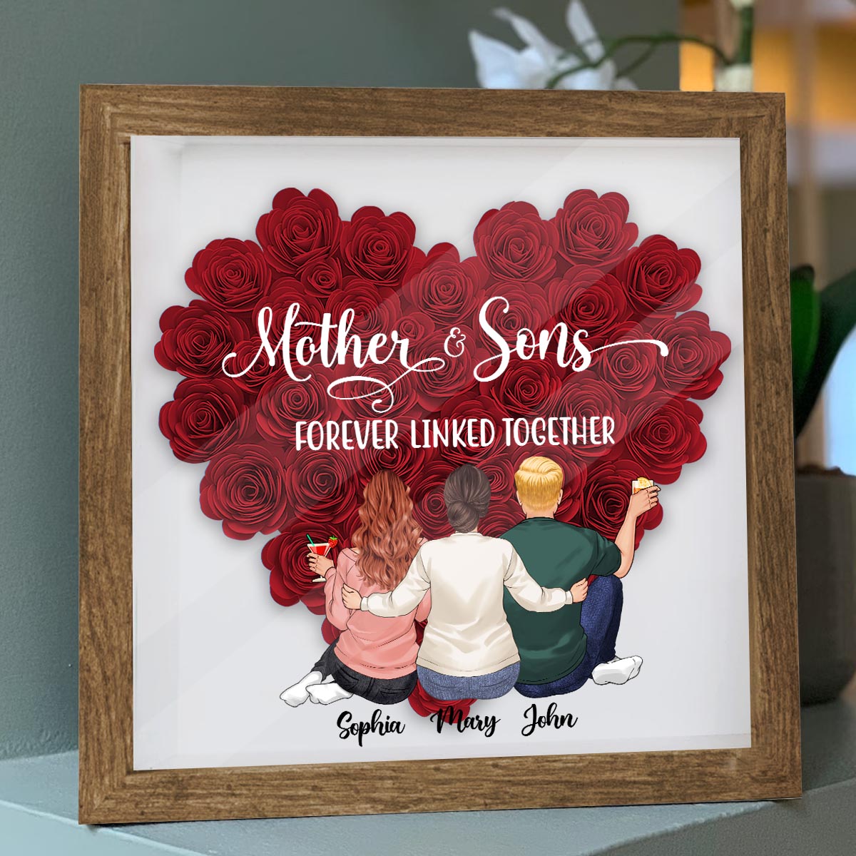 Mother And Daughters - Gift for mom, daughter, son - Personalized Flower Shadow Box