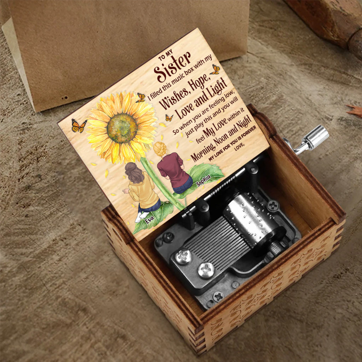 À ma fille, ma petite-fille - Cadeau pour grand-mère, maman, fille, petite-fille, sœur - Boîte à musique à manivelle personnalisée