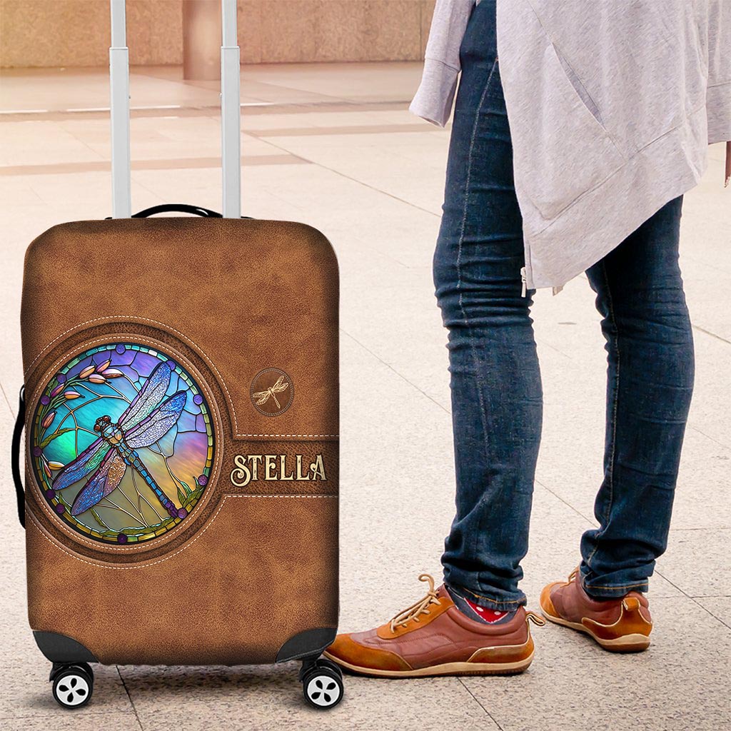 Stained Glass Dragonfly - Personalized Dragonfly Luggage Cover