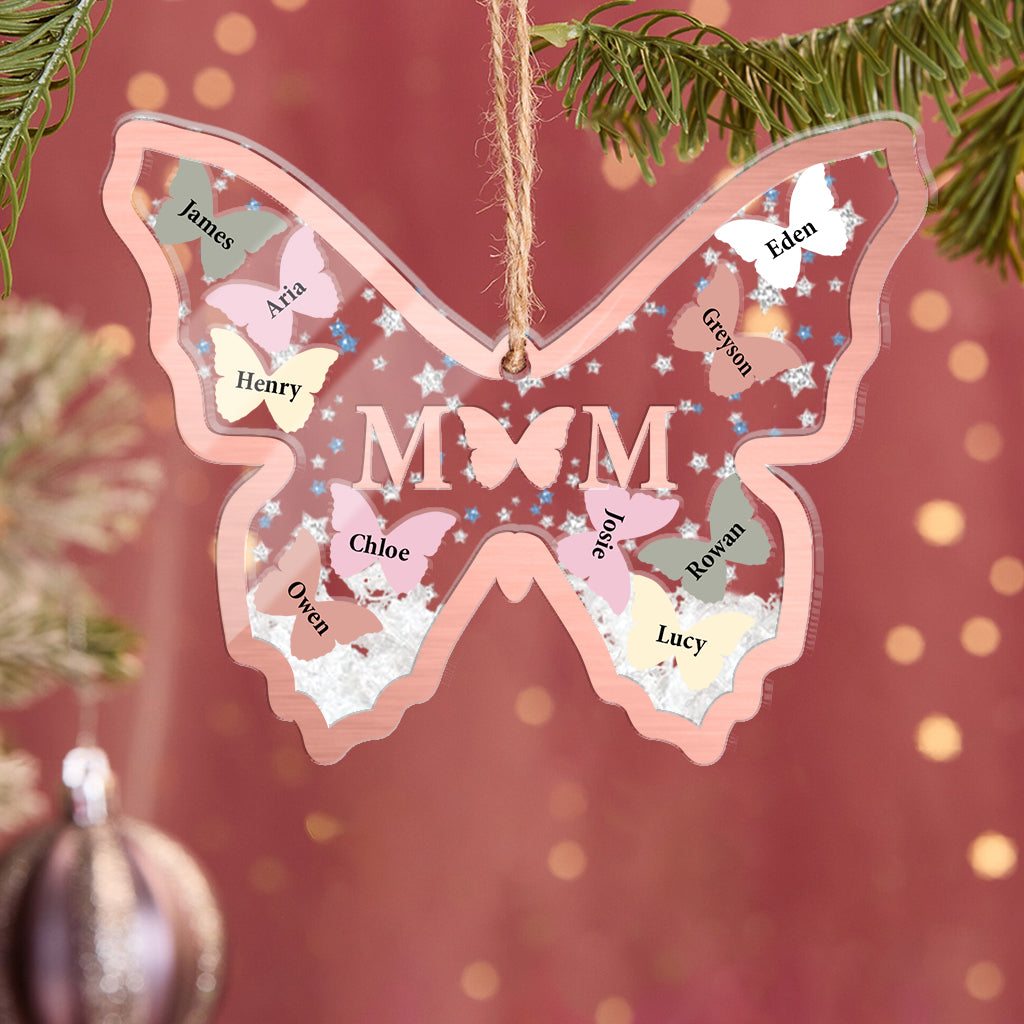 Mother And Children Butterflies - Gift for mom - Personalized 3 Layered Shaker Ornament