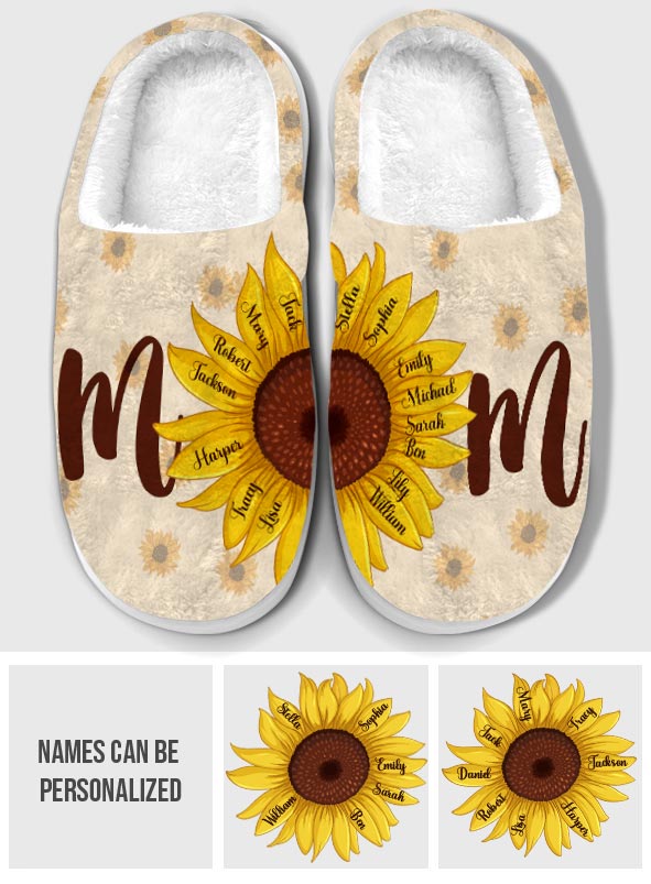 Mother And Children Sunflower And Butterflies - Personalized Mother Slippers