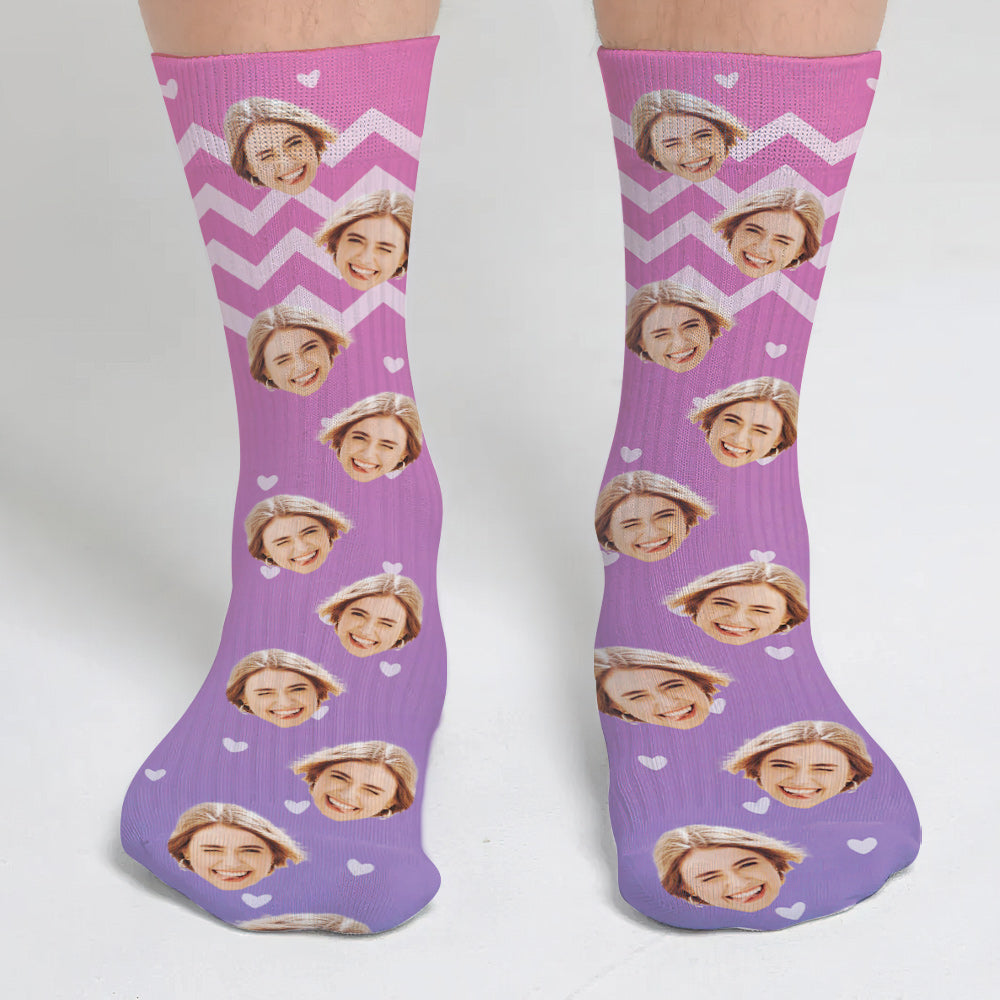 Custom Face Purple Pattern - Personalized Sibling Socks