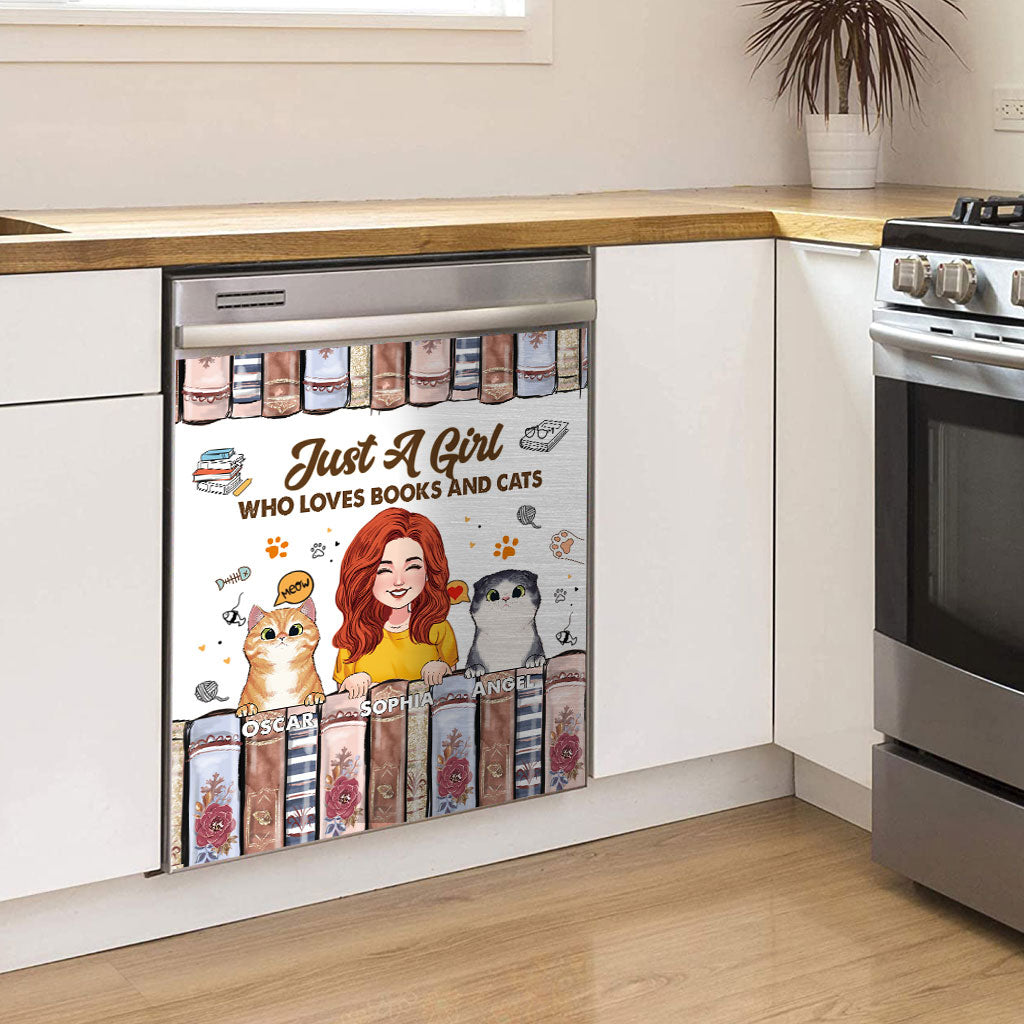 Love Books And Cats - Personalized Book Dishwasher Cover