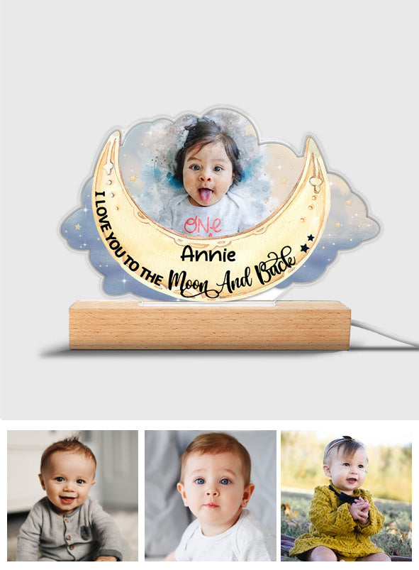 I Love You To The Moon And Back - Personalized Kid Shaped Plaque Light Base