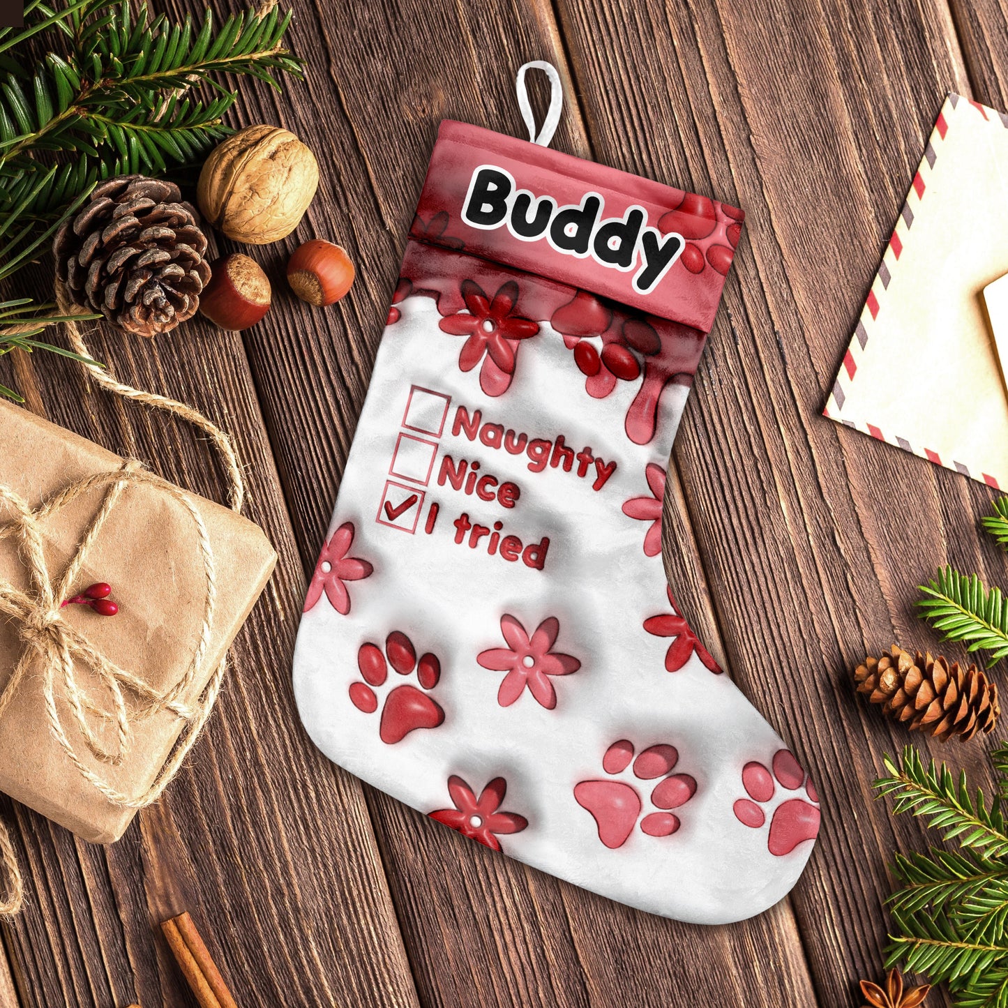 Naughty Nice I Tried - Personalized Dog Christmas Stockings