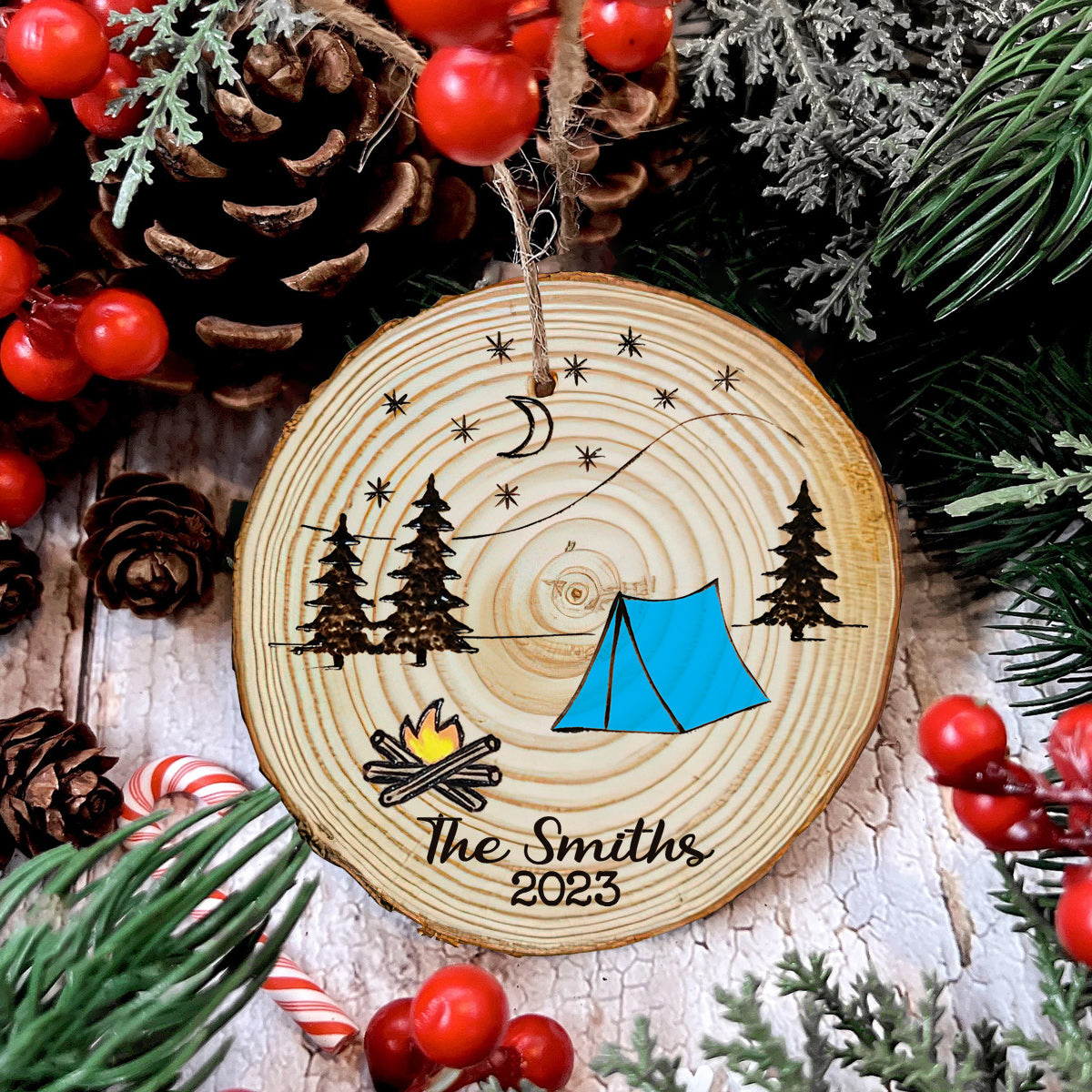 Making Memories One Campsite At A Time - Personalized Camping Slice Wood Ornament