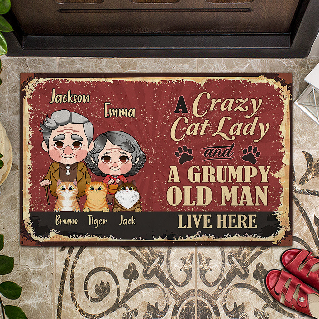 A Crazy Cat Lady And A Grumpy Old Man - Personalized Husband And Wife Doormat