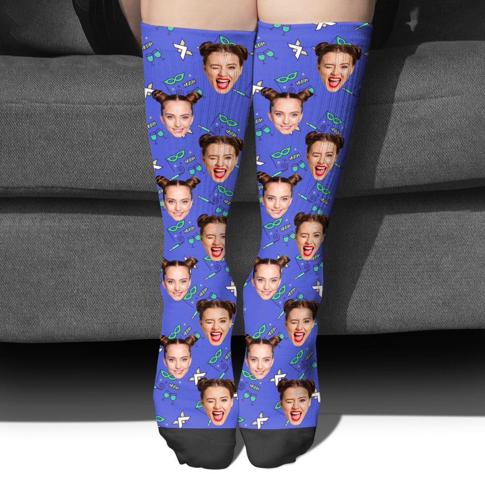 Custom Face Party Pattern - Personalized Sibling Socks