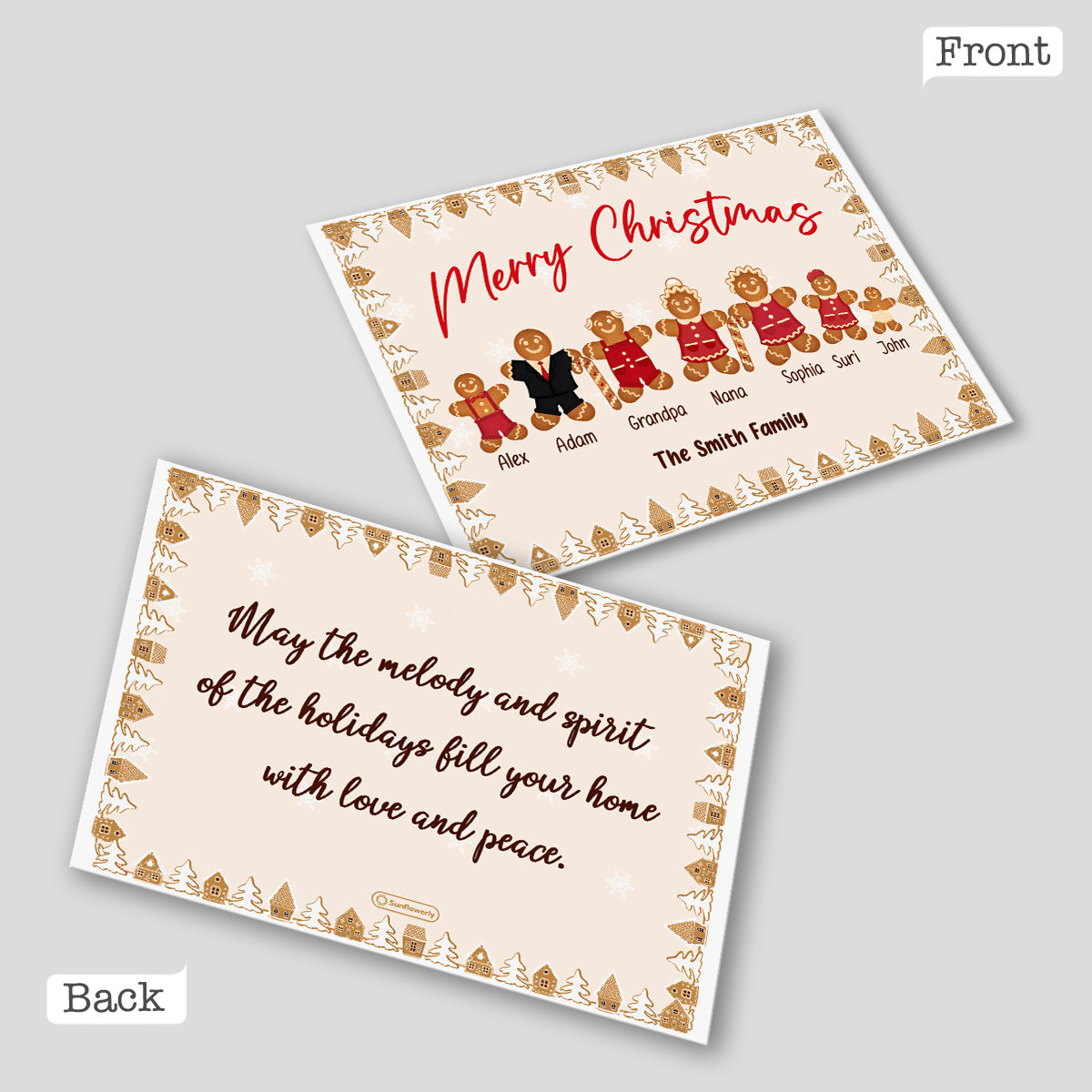 Merry Christmas Gingerbread Family - Personalized Family Greeting Card