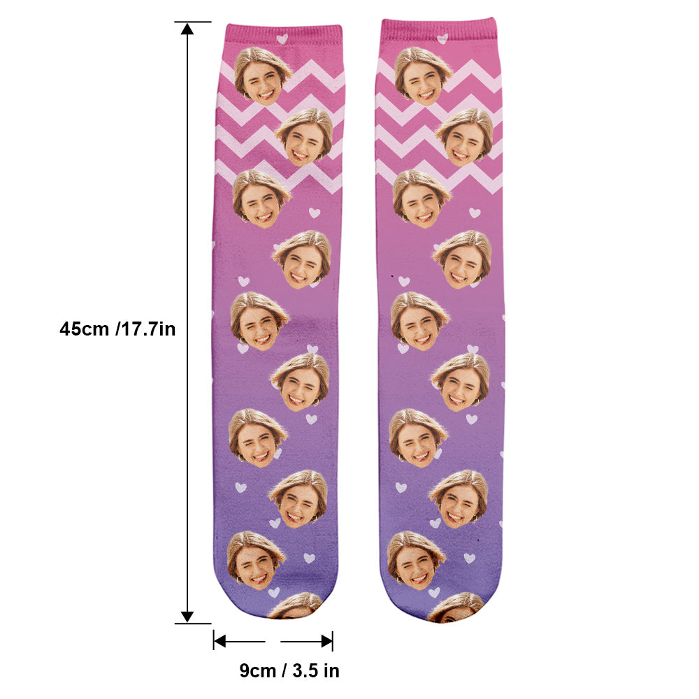 Custom Face Purple Pattern - Personalized Sibling Socks