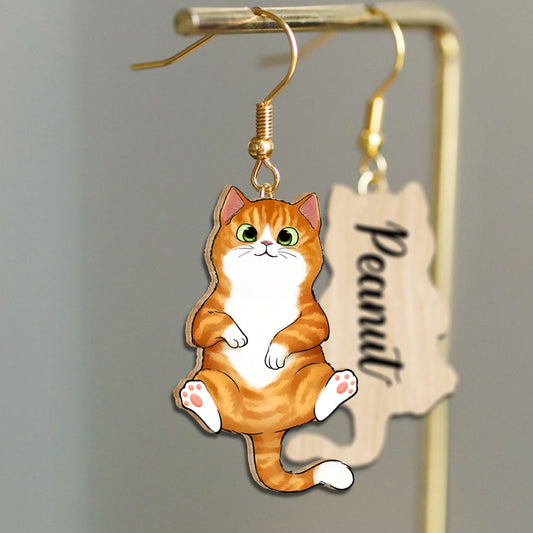 Chats suspendus personnalisés - Cadeau pour les amoureux des chats - Boucles d'oreilles en bois personnalisées