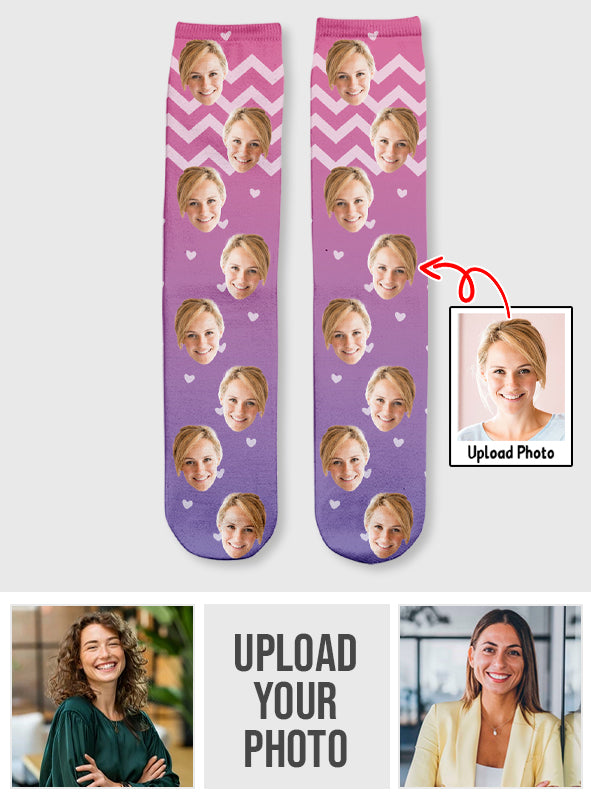 Custom Face Purple Pattern - Personalized Step Mom Socks