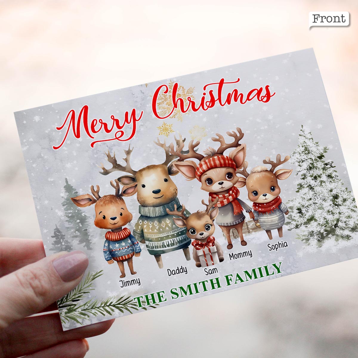 Merry Christmas Reindeer - Personalized QR Greeting Card