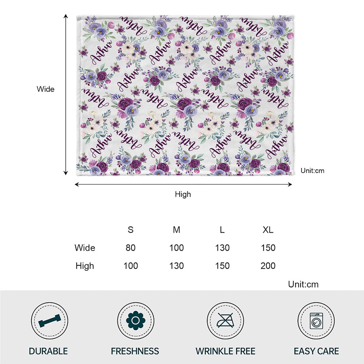 Custom Name Purple Flowers - Personalized Kid Blanket