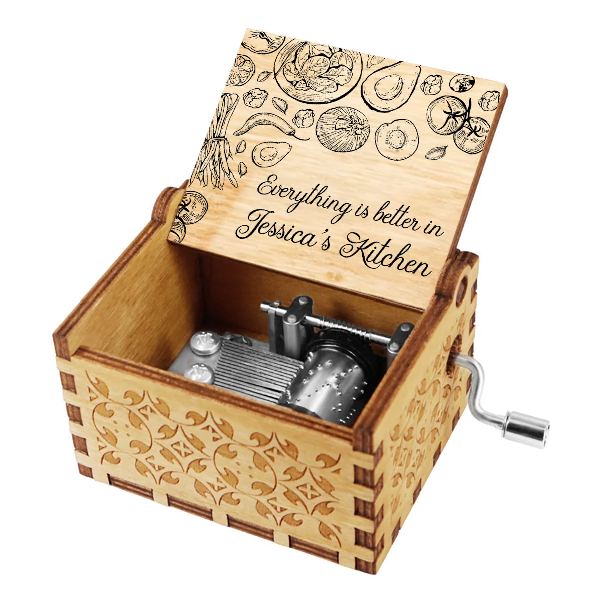 Everything Is Better In This Kitchen - Cooking gift for mom, her, wife, girlfriend, friend - Personalized Hand Crank Music Box