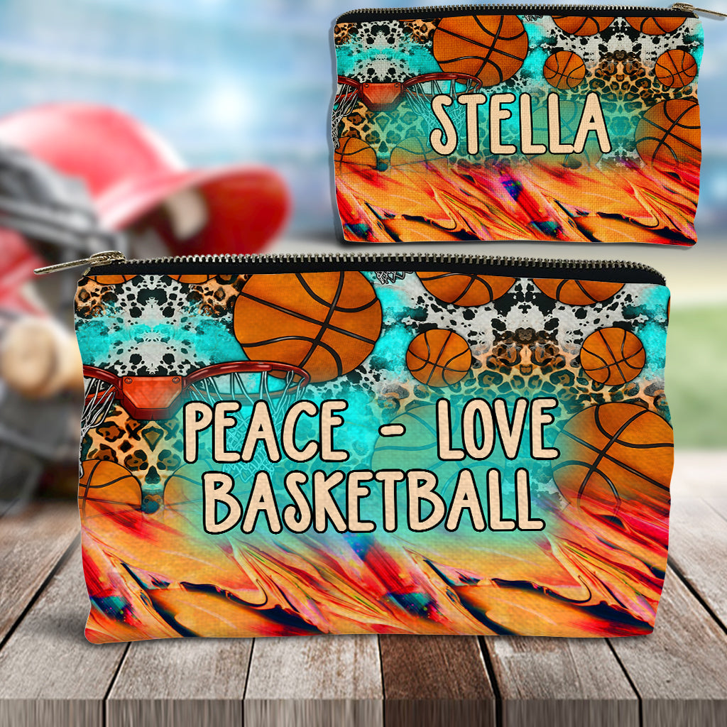 Peace Love Basketball Leopard - Personalized Basketball Pouch