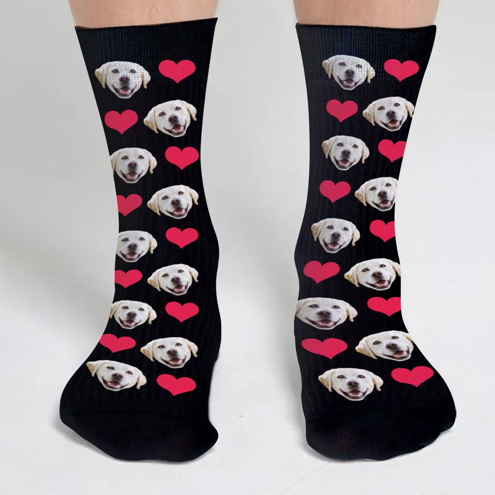 Chaussettes personnalisées pour chien avec motif cœur et visage personnalisé