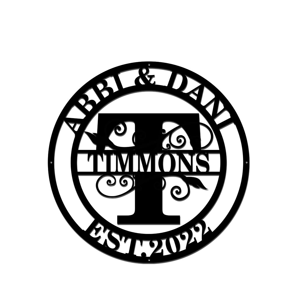 Panneau en métal découpé personnalisé avec nom de famille - Pendaison de crémaillère