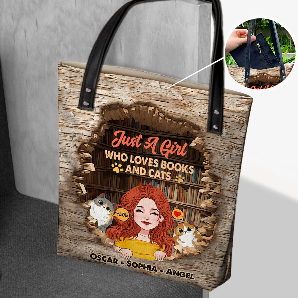 Love Books And Cats - Personalized Book Tote Bag