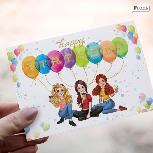 Birthday Balloon With Personlized Portrait - Personalized Greeting Card