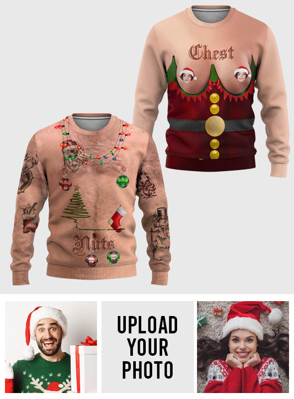 Chest vs Nut Funny Christmas Ugly Sweater - Personalized Couple Ugly Sweater