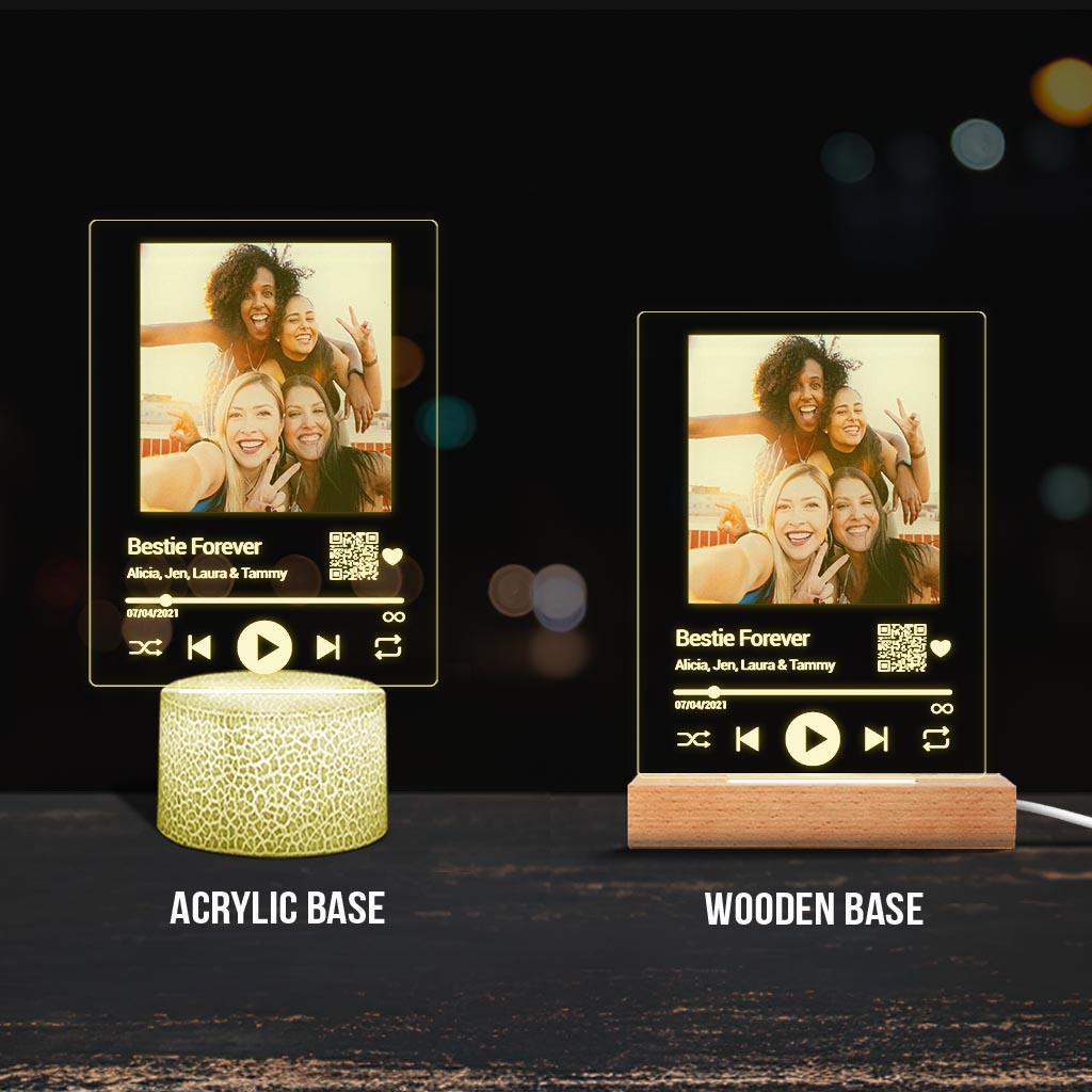 Bestie Forever Personalized Song - Personalized Bestie Shaped Plaque Light Base