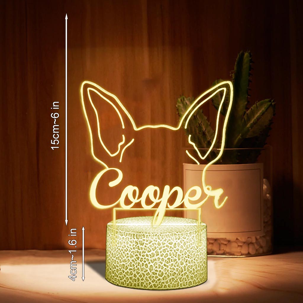 Plaque commémorative personnalisée en forme d'oreilles de chien - Cadeau mignon pour les amoureux des chiens ayant perdu leur compagnon - Socle lumineux personnalisé