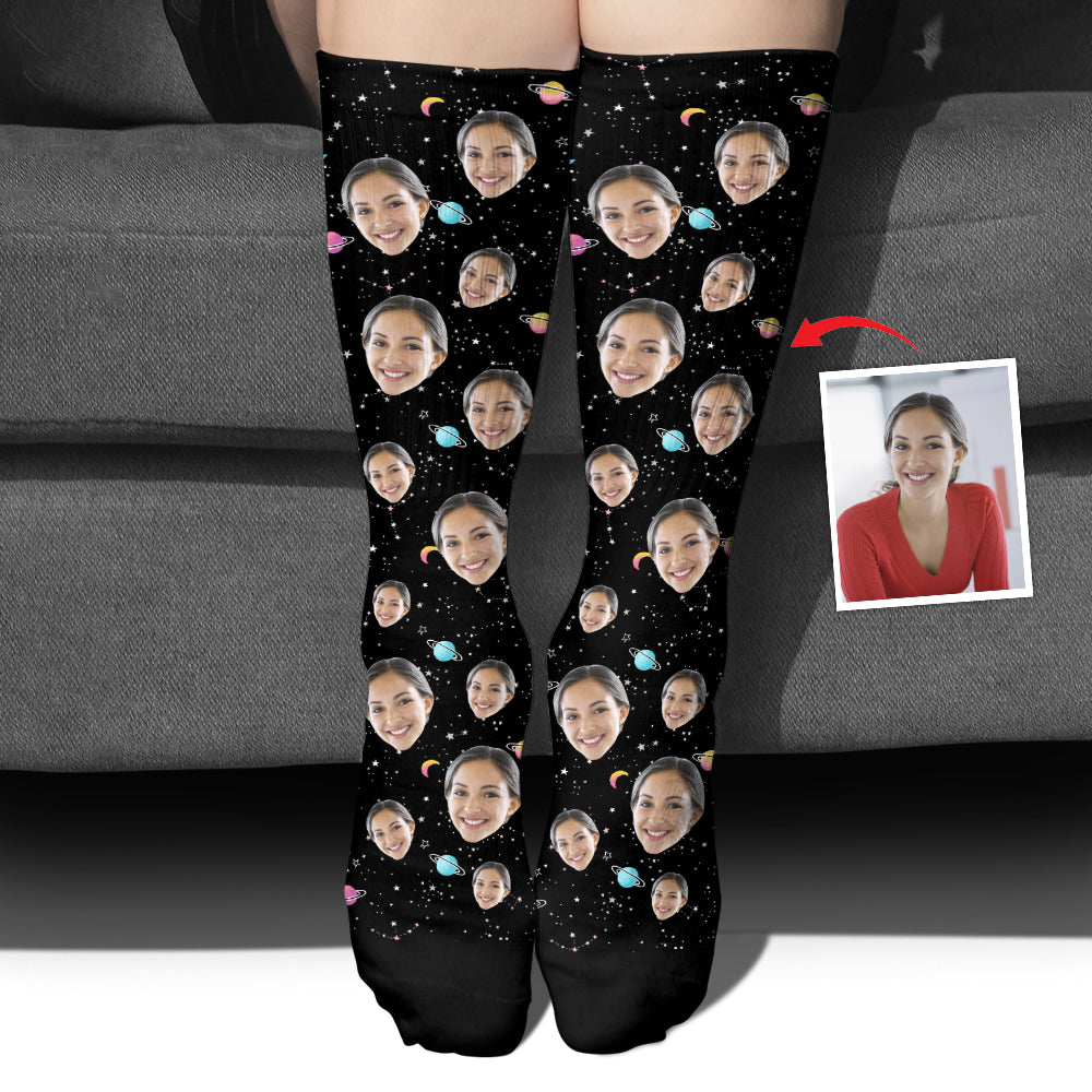 Chaussettes personnalisées pour tante - Visage personnalisé Galaxy