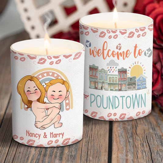 Welcome To The Poundtown Inappropriate Adult - Personalized Couple Candle With Wooden Lid