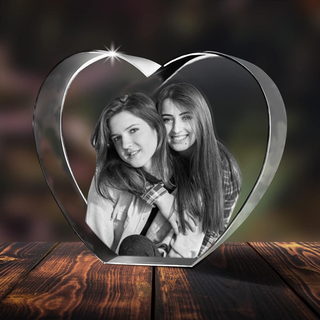 Custom Photo - Personalized Sibling Laser Engraving 3D Heart Shaped Crystal Lamp