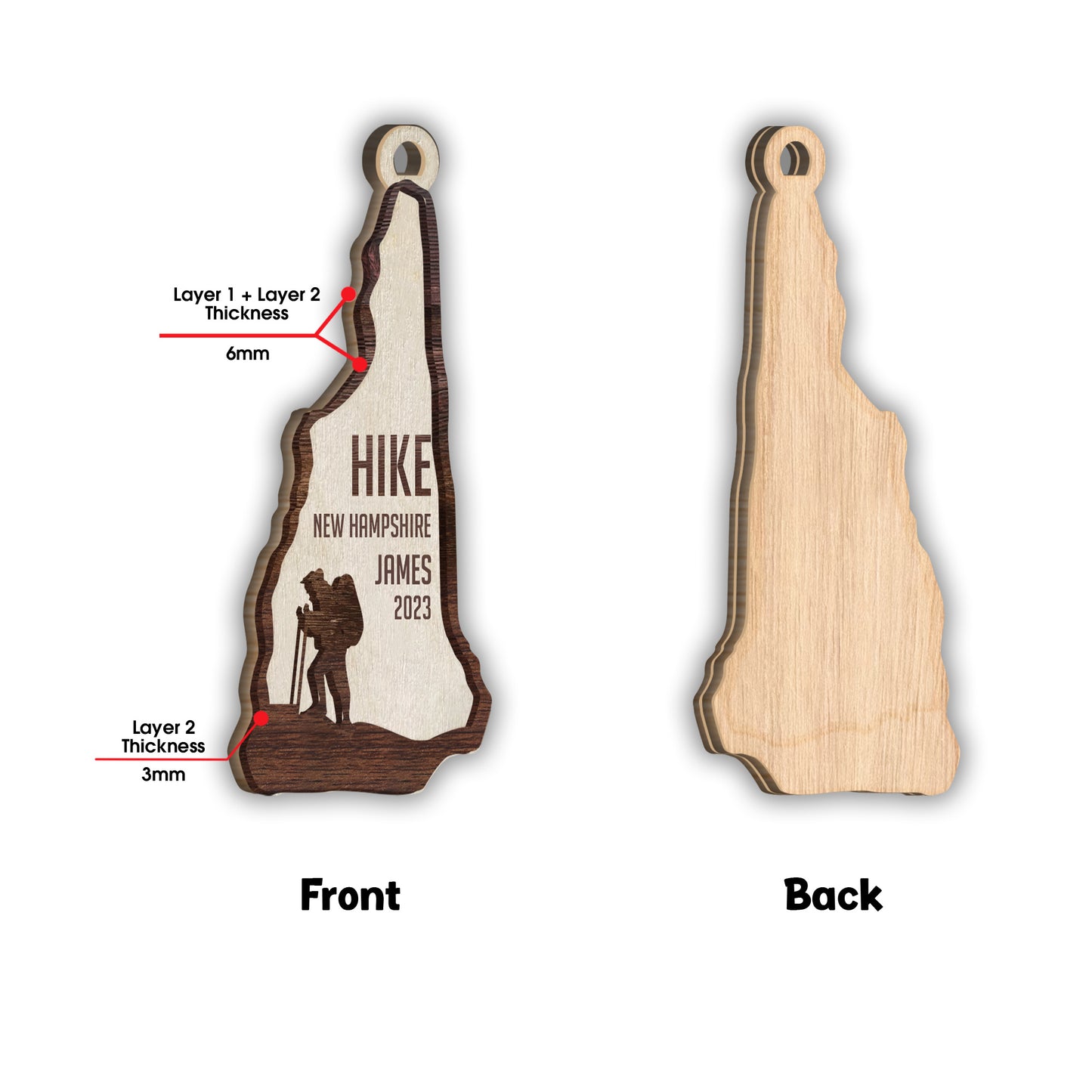 Équipe de randonnée - Ornement personnalisé de randonnée en 2 parties superposées