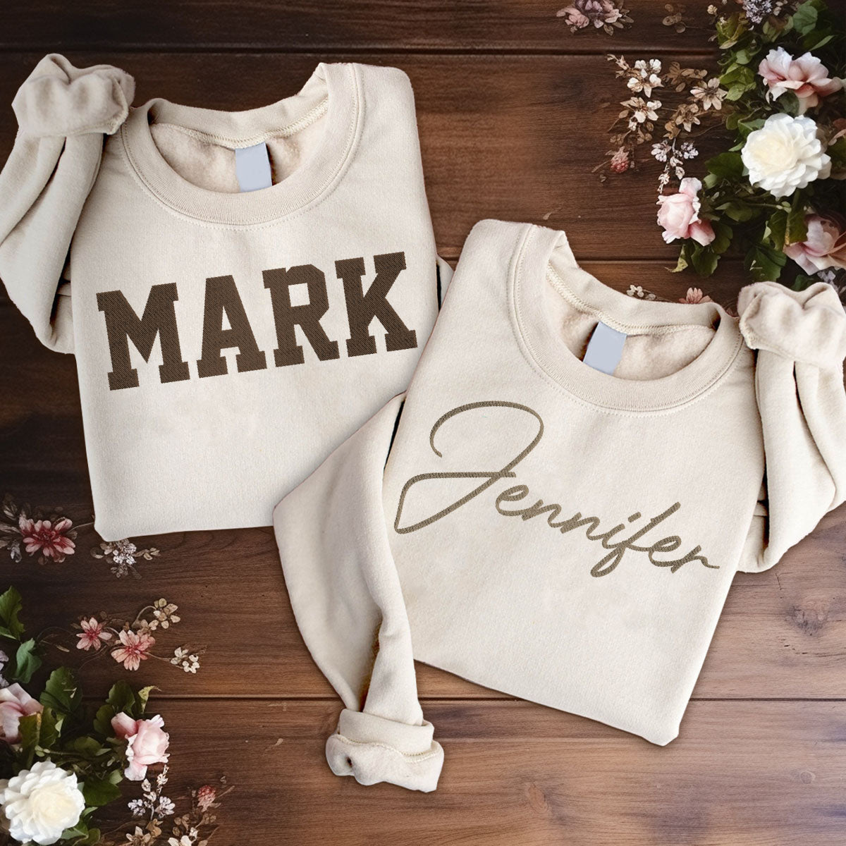 Custom Name - Personalized Couple Embroidered Sweater