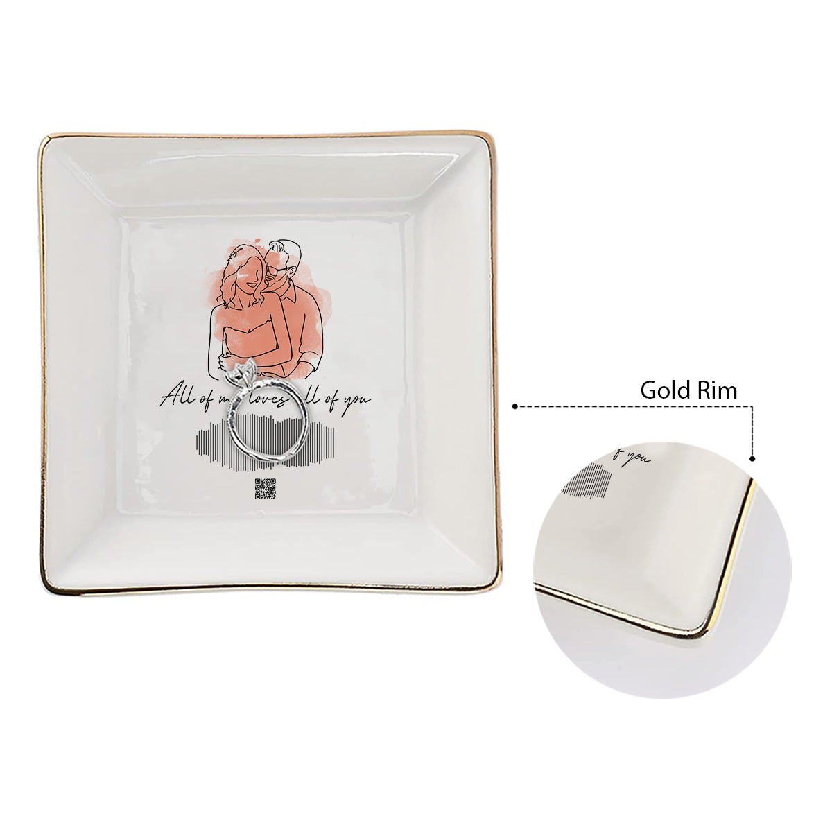 Romantic Couple Song Sound Wave Line Art - Personalized Husband And Wife Jewelry Dish