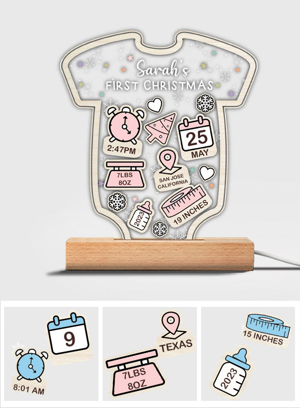 Babt's Birth Stats First Christmas - Gift for Newborn, son, daughter, granddaughter, grandson - Personalized Shaped Plaque Light Base