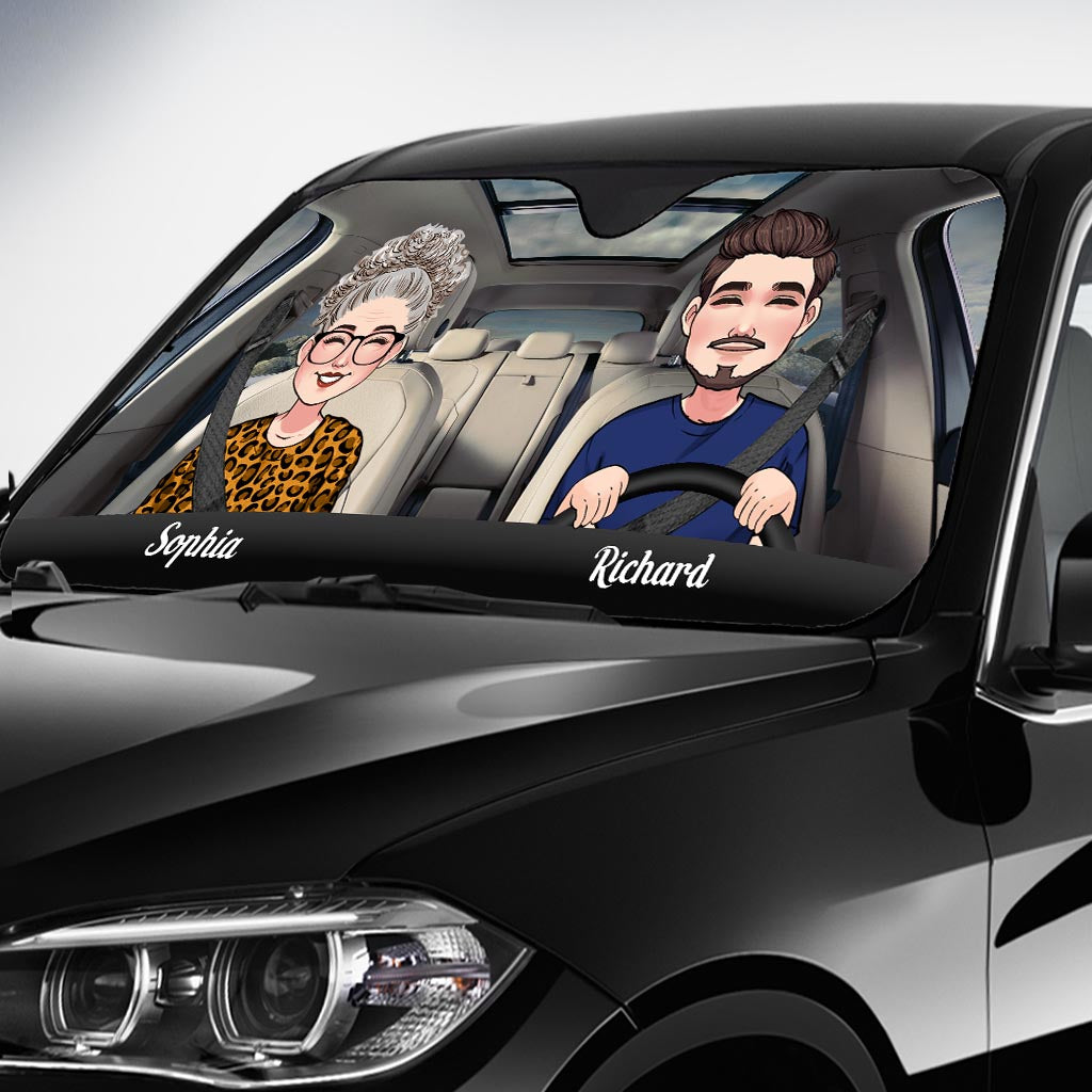 Adventure Awaits - Husband And Wife gift for wife, husband, girlfriend, boyfriend, mom, dad - Personalized Car Sunshade