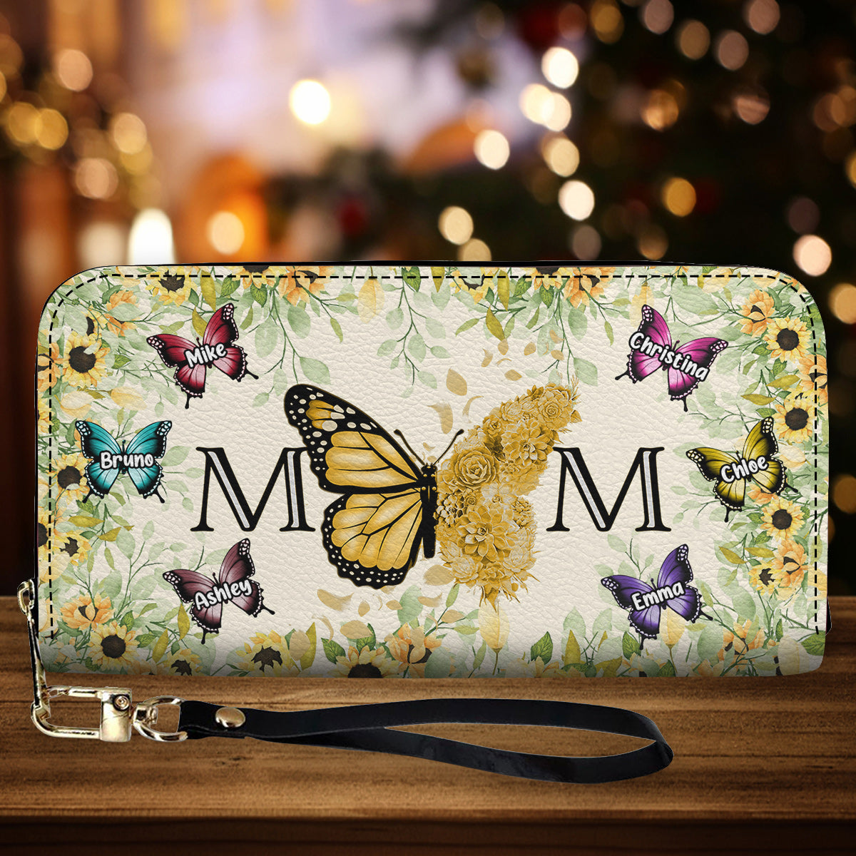 Mom Butterfly - Personalized Mother Leather Long Wallet