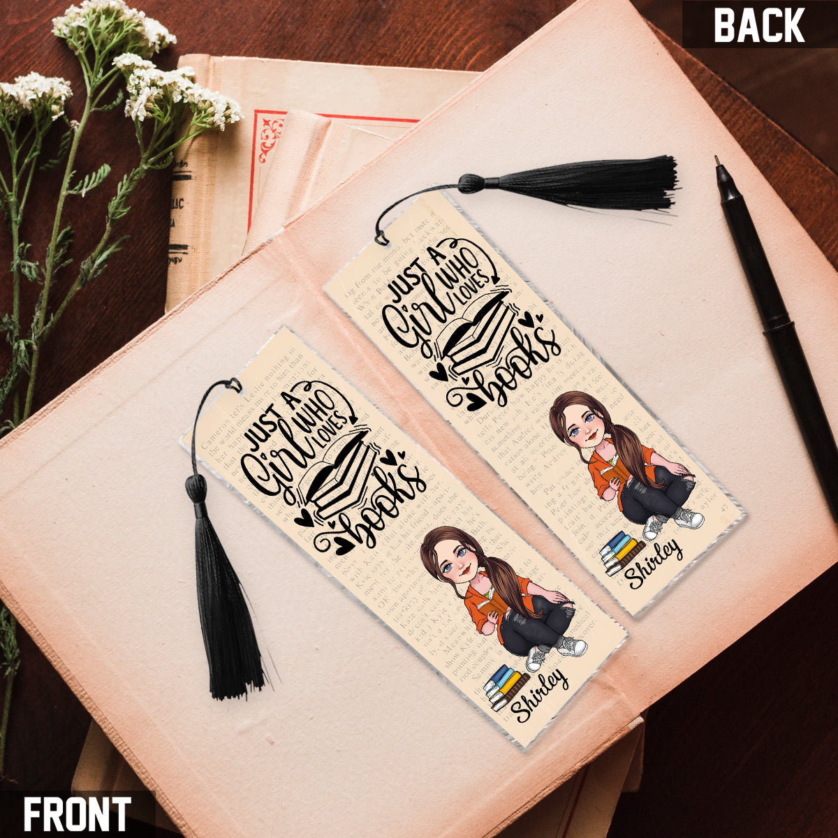 Just A Girl Who Loves Books - Personalized Book Bookmark (Printed On Both Sides)