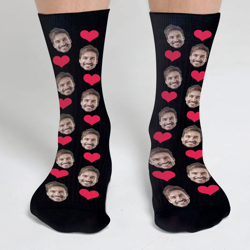 Chaussettes personnalisées pour oncle avec motif cœur et visage personnalisé